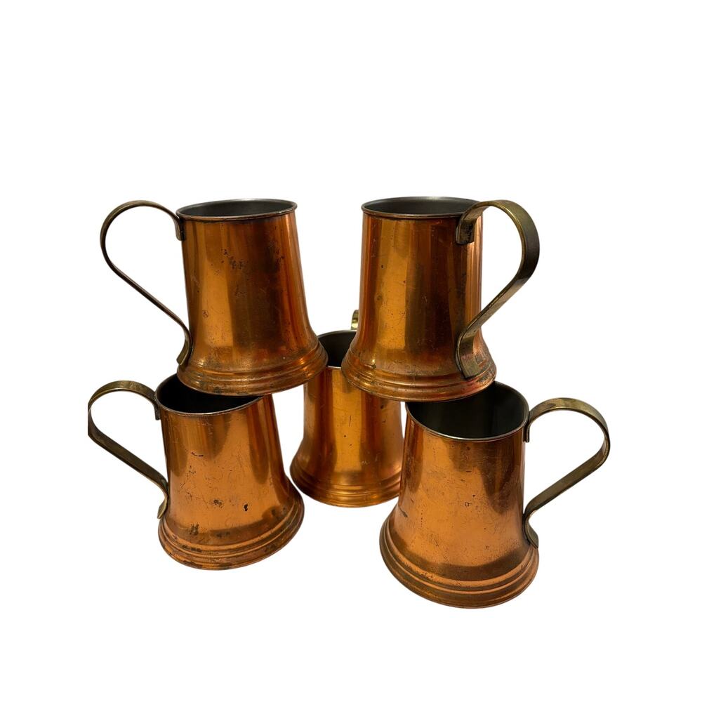Vintage Revere Ware Solid Copper Tankards USA Moscow Mule Mugs Barware Set of 5